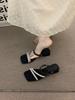 Niche thick heel premium one-word slippers fairy shoes outer wear 2025 summer temperament evening French sandals