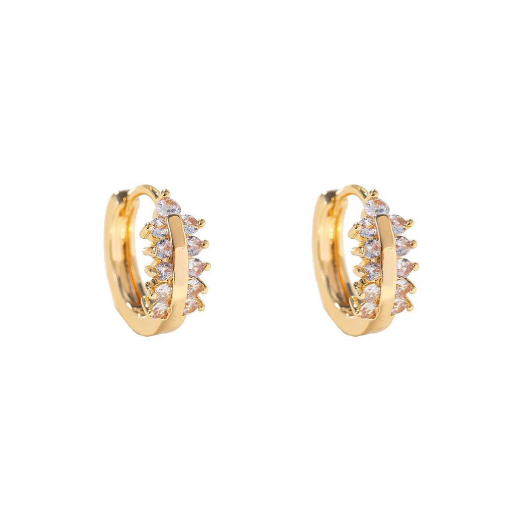 Elegant Korean Double Row Zirconia Stud Earrings for Women - Silver Needle Design