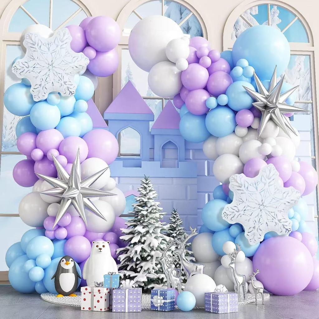 Christmas Snowflake Theme Balloon Chain Set Exploding Star Winter Balloon Arch Decoration Photo Props