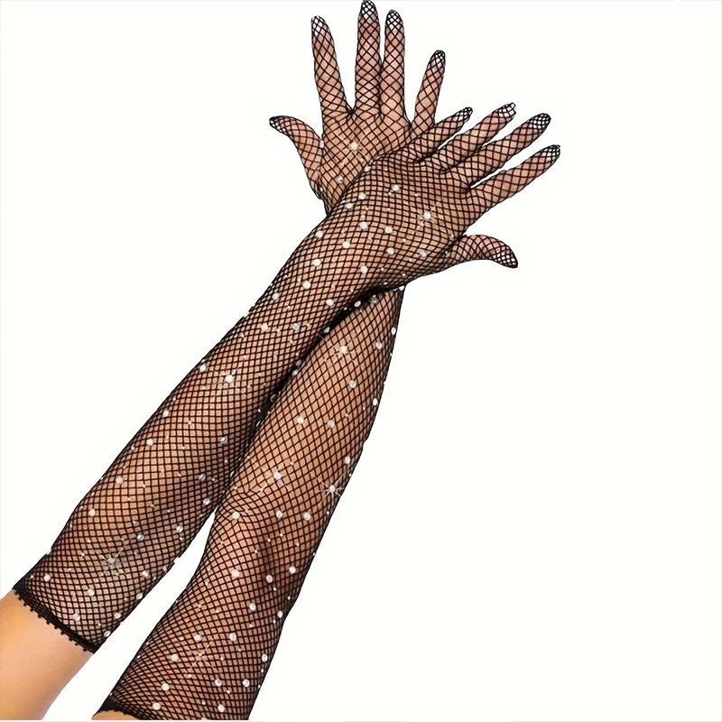 A Pair Hot Diamond Sparkle Sexy Fishing Net Halloween Carnival Gloves Colorful Diamonds Mesh