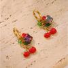 Colorful Butterfly Enamel Cherry Earrings: Pastoral Style, Light Luxury Ear Hoops for Women