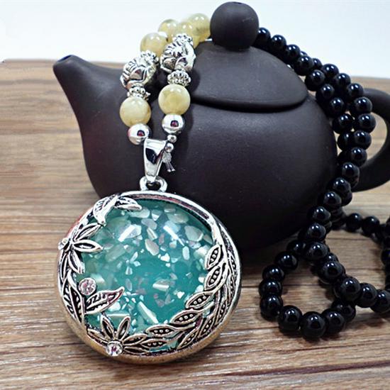 Ethnic Style Long Necklace: Retro Water Drop Pendant with Colored Shell for Fall/Winter