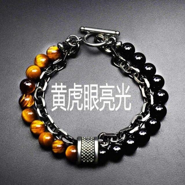 Latest Black White Stone Men 'S Bracelets Double Chain Link Stainless Steel Beaded Bracelets Bangle Male JewelryFashion Chain