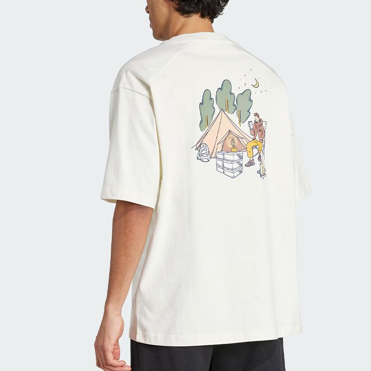 Adidas Sportovní oblečení Kódy Doodle Camp Pohodlné Měkké Pletené Crew Neck Ležérní Sportovní Tričko s Krátkým Rukávem Pánská Trička Off-White JJ3971