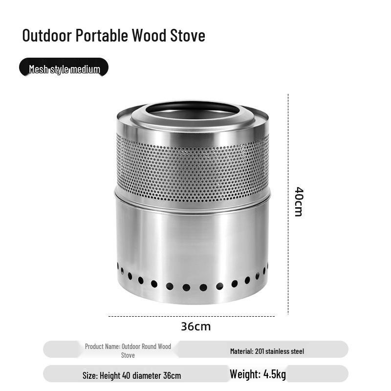 Stainless Steel Foldable Outdoor Wood Stove - High Temperature Resistant, Durable Camping Barbecue Oven