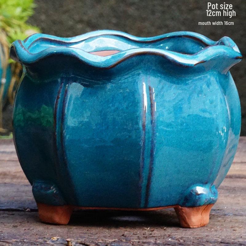 Yixing Zisha Coarse Pottery Flower Pot with Feet: Large Ceramic Succulent Planter for Green Plants & Flowers.