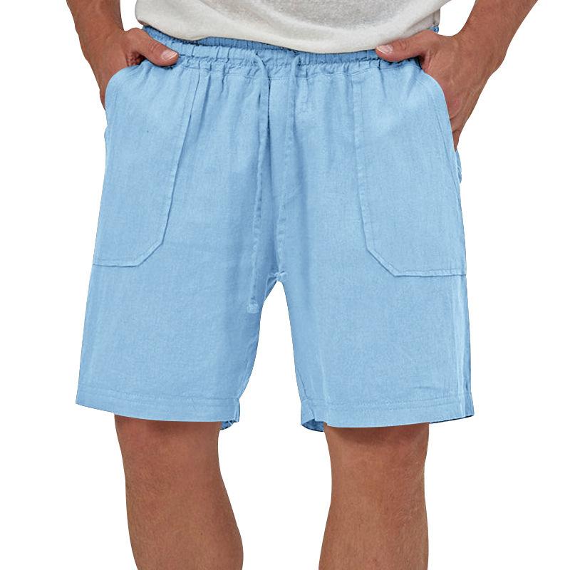 Men Linen Casual Shorts, Elastic Drawstring Waist Big Patch Pocket Loose Fit Lightweight Summer Beach Walking Shorts With Side Pockets Multiple Colors