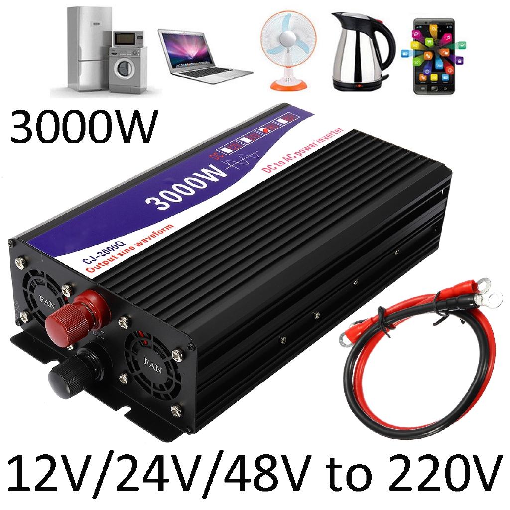 3000W Transformer Converter Pure Sine Wave Power Inverter+Double LCD Display Black