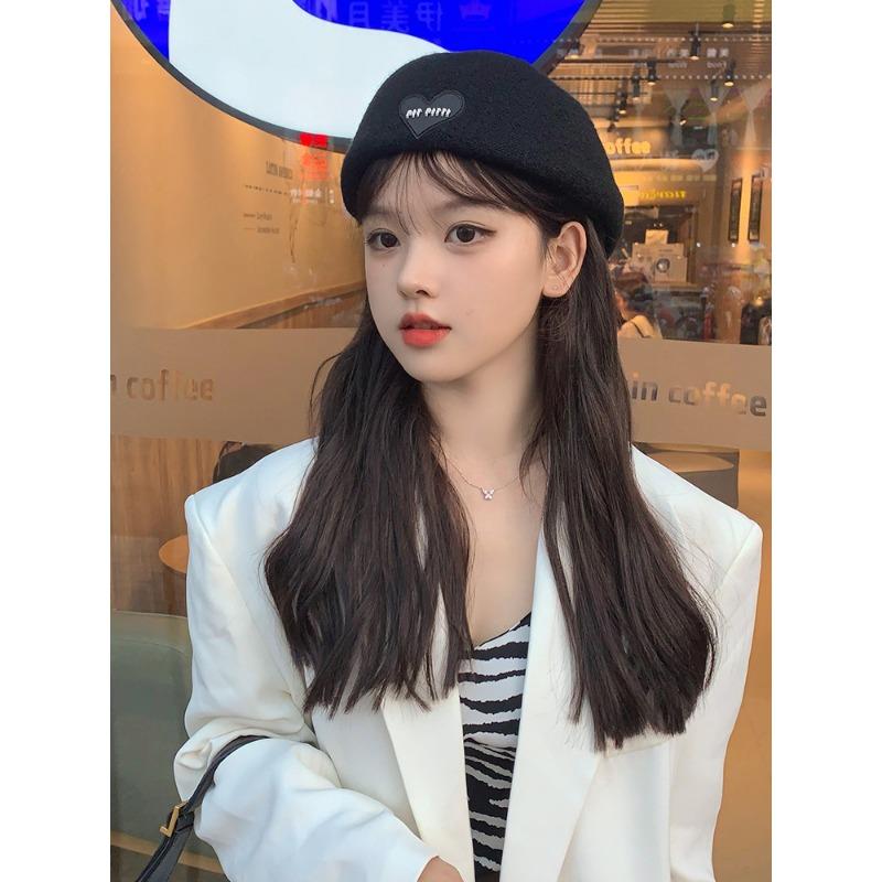 New Autumn and Winter Beret Female Painter Hat Big Head Circumference Warm Tweed Love and Wear Baseball Cap Back