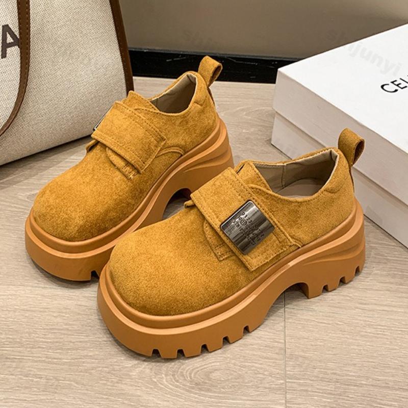 Fashion Women's Platform Loafers 2025 Autumn New Frosted Suede Round Toe Low Help Casual Shoes Comfortable Fashion Vintage Leather Shoes
