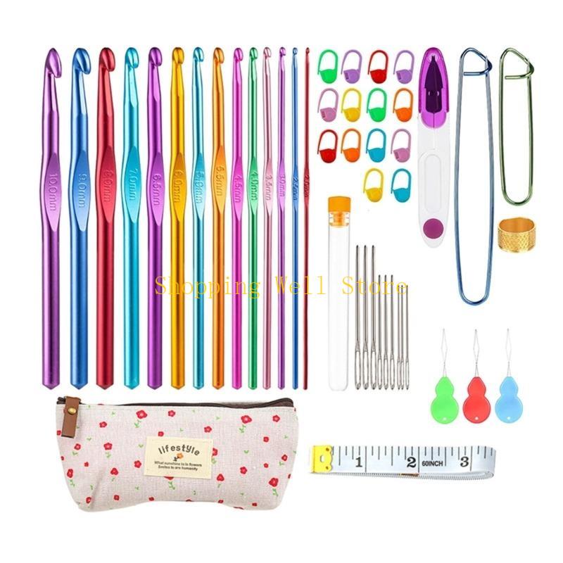 KX4B Aluminum Alloy Crochet Hooks Kits for Beginner Adult, Ergonomic Grip Crochet Needle with Smooth Tip Crochet Hooks Sets