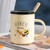 Cartoon Animal Little Bee with Lid Spoon Ceramic Cup Cute Minimalist Suit Small Gift Mug Souvenir Gift Cup