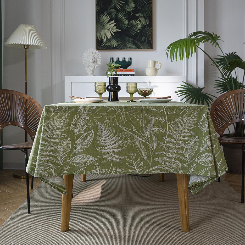 Tablecloth Green Leaf Sketch Dining Table Cloth American Fabric Rectangle