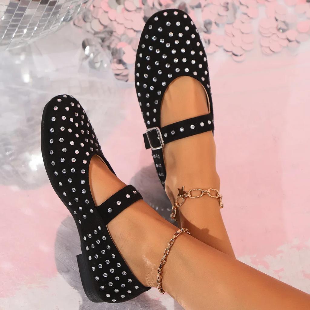 Fashion Women Flats European American  Fashionable Diamond Studded Mary Jane Shoes Women Casual Flat Bottomed Round Toe Sneakers Women