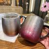 TYESO Gradient Mug Thermos Cup Stainless Steel Coffee Cup With Lid Handle Office Portable Tea Water Cups Breakfast Coffee Mugs