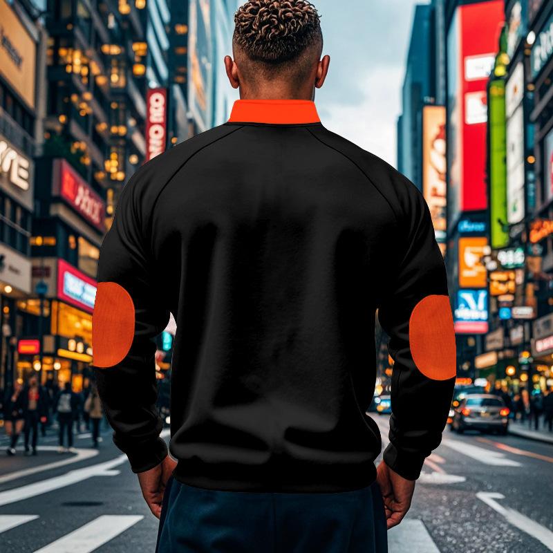 Autumn Winter Patchwork Sweatshirts Men Loose Casual Fleece Heavyweight Stand Up Collar Pullover Half Zipper Long Sleeved Sweatshirt