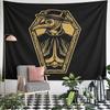 Plague Doctor Coffin Emblem Wall Tapestry Gold Black Art Nouveau Bird Beak Mask Top Hat Skull Gothic Decor for Bedroom Man Cave Gift