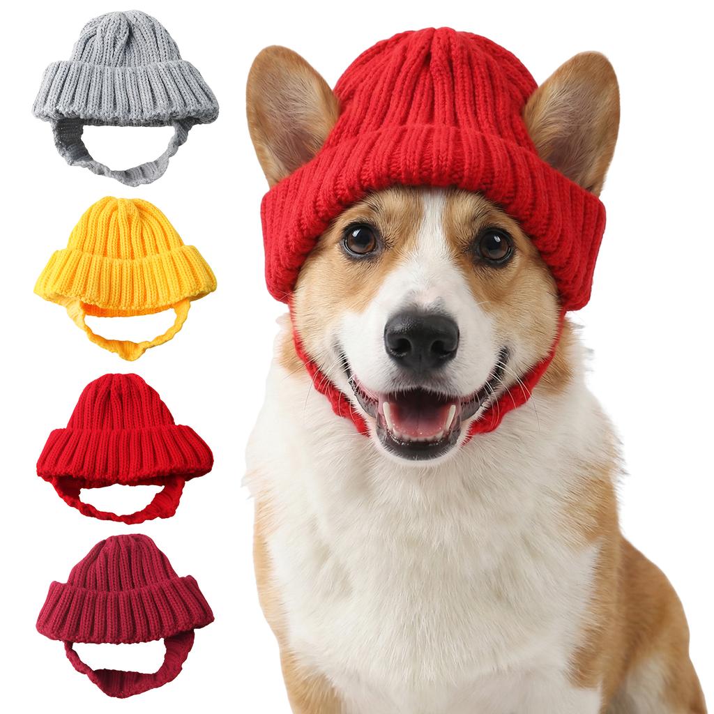 Winter Warmer Dog Hat with Ear Holes Puppy Beanie Cap Elastic Ear-Exposing Headgear Christmas Pet Thermal Accessories
