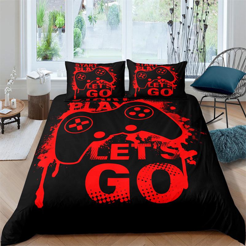 Boys Gamepad Duvet Cover Kids Young Man Video Games Bedding Set Twin Microfiber Classic Gaming With Controller Black Quilt Cover