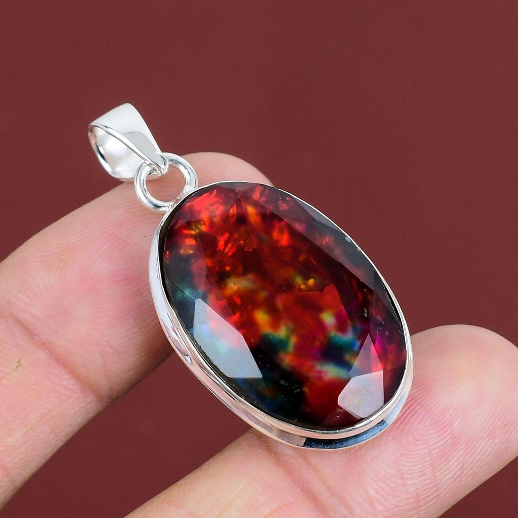 Fasetterat Ammonit Hänge Naturlig Ädelsten Smycken 925 Sterling Silver Hänge Handgjort Födelsestenshänge Ammonit Smycken Jubileumsgåvor