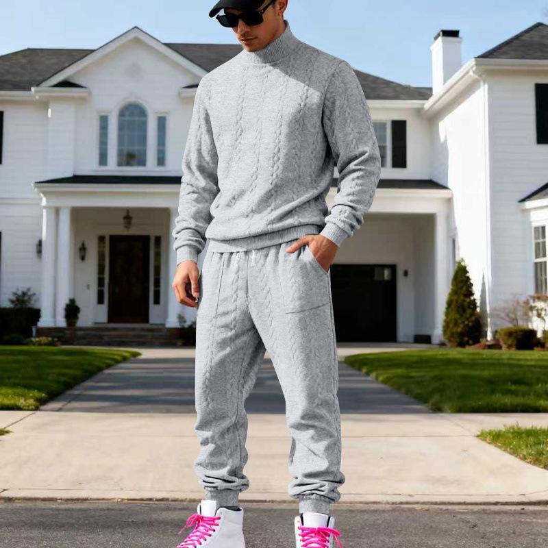 

Men s Cable Knit Turtleneck Sweater And Joggers Two Piece Set S серый