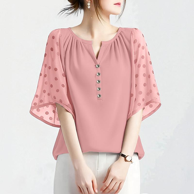 

ZANZEA Women Casual V-Neck Mesh Splice Half Sleeve Blouse 5XL