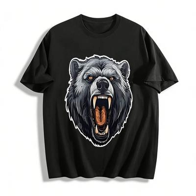 Roaring Black Bear Print Casual Street Style Short Sleeve T-Shirt Pure Cotton T-shirt