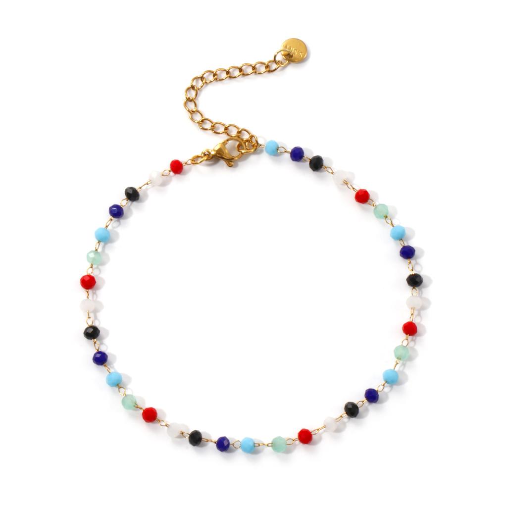 Fashion Summer Anklet 18K Gold Plated 304 Stainless Steel & Glass Beaded Chain Anklets For Women Beach Gift 22cm(8.7") long