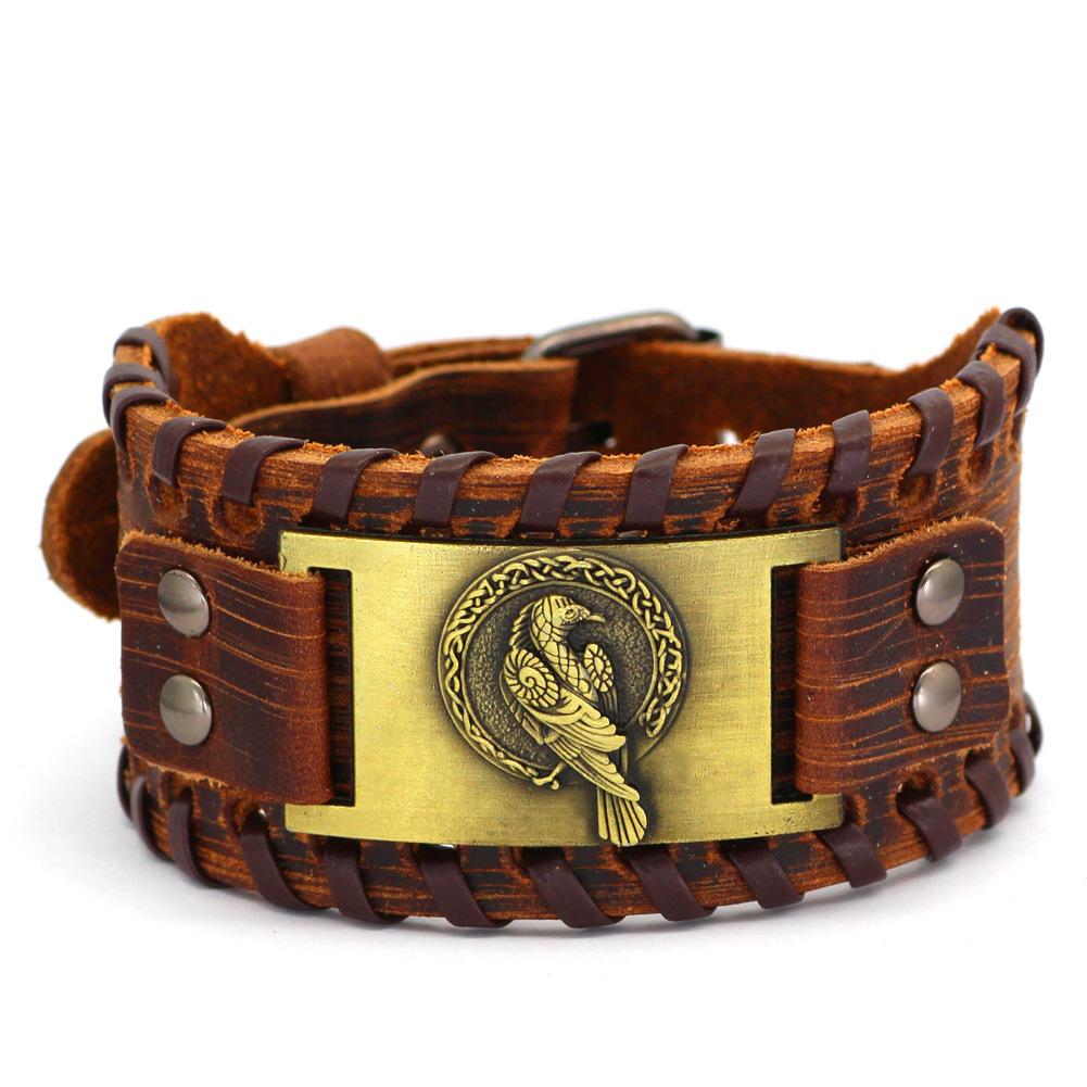 Vintage Norse Rune Leather Bracelet For Men Odin Symbol Punk Style Accessory