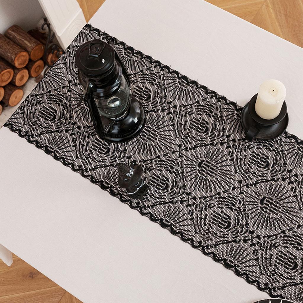 Halloween Black Lace Polyester Tablecloth for Party Decorations Fabric Easy To Cleaning Foldable Designs