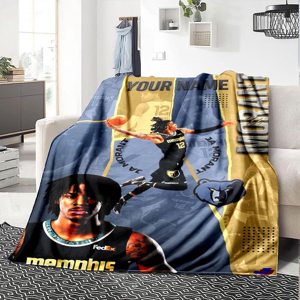Name Custom Ja Morant Print Flannel Blanket High Quality Warm Comfortable Cover for All Seasons Perfect for Gifts Home Decor