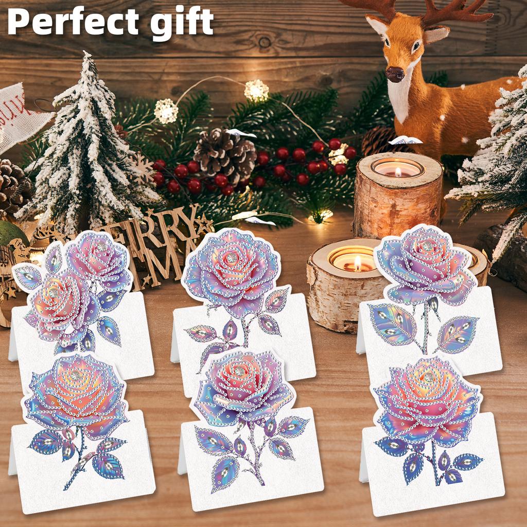 6pcs Flower Butterfly DIY Rhinestone Diamond Art Mosaic Postcards with Envelopes Handmade for Adult Beginner Holiday Blessing