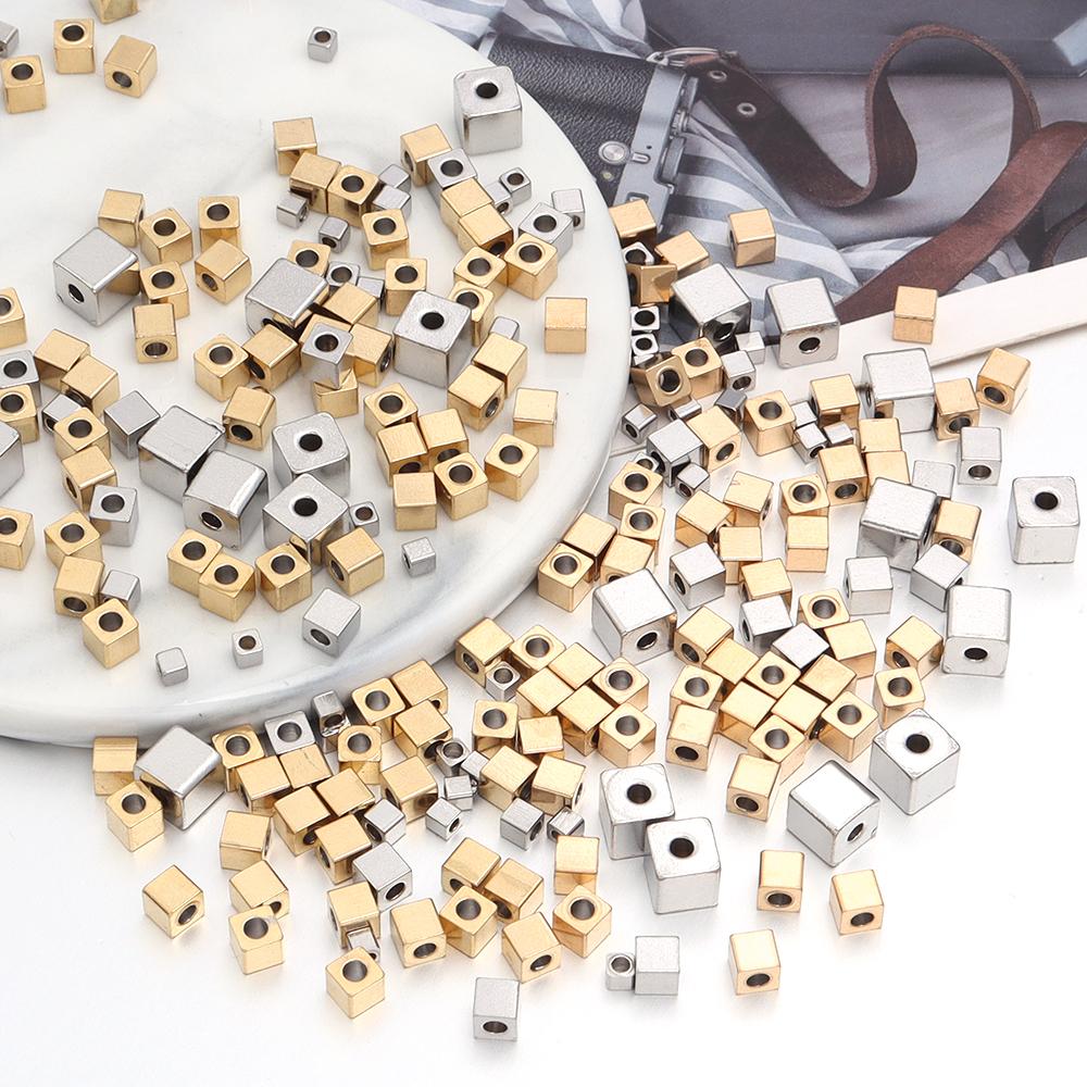 50pcs Stainless Steel Square Cube Beads for Jewelry Making Loose Spacer Beads DIY Charm Bracelet Necklace Wholesale