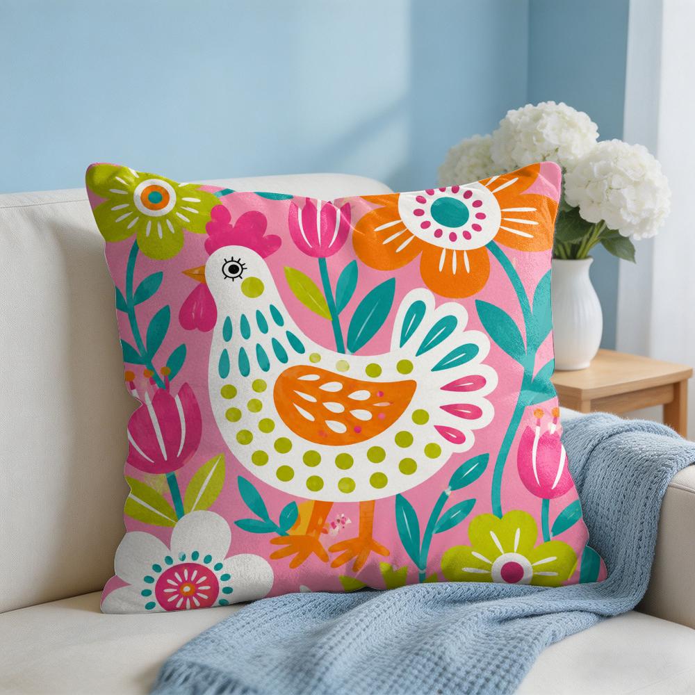 Spotted Rooster Flower Cushion Cover Short Plush Soft DoubleSided Printing Pillow Case Cozy Sofa Bedroom Home Decor Gift
