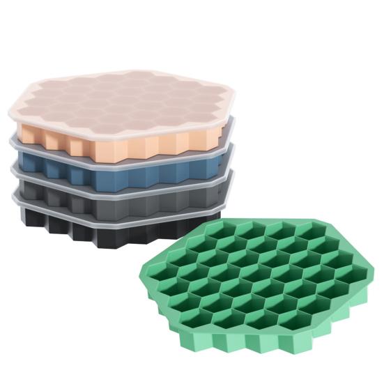 Silicone Ice Cube Trays with Lid 37 Grids Honeycomb Style Ice Cube Molds for Whiskey Cocktails Reusable Ice Maker Family Party Bar Essentials