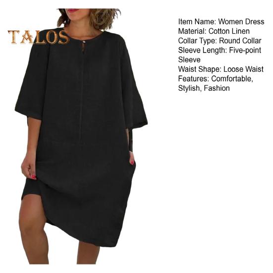 Rochie de vară pentru femei, cu mânecă lungă, cu guler rotund, stil midi, stil vară, vacanță, plajă, rochie de vară