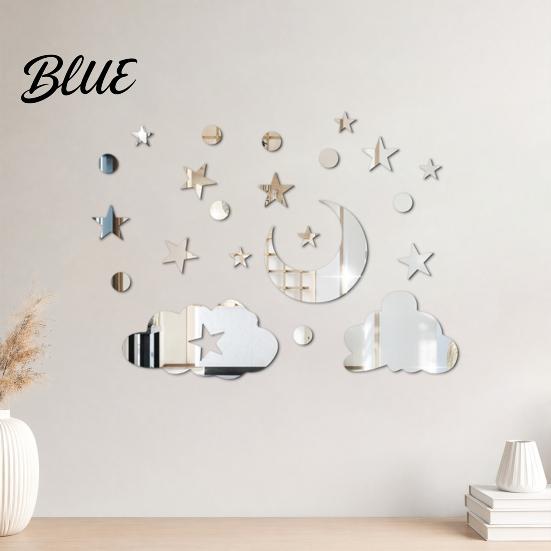 Decorative Mirror Wall Decals 3D Star Moon Cloud Stickers Self Adhesive Decals