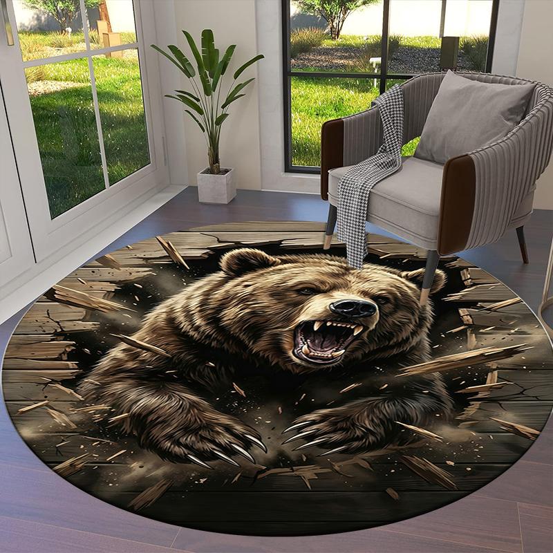 Racing Speed Bear Roar Round Area Rug,Carpet Rug for Living Room Bedroom Sofa Playroom Decor,Non-slip Floor Mat