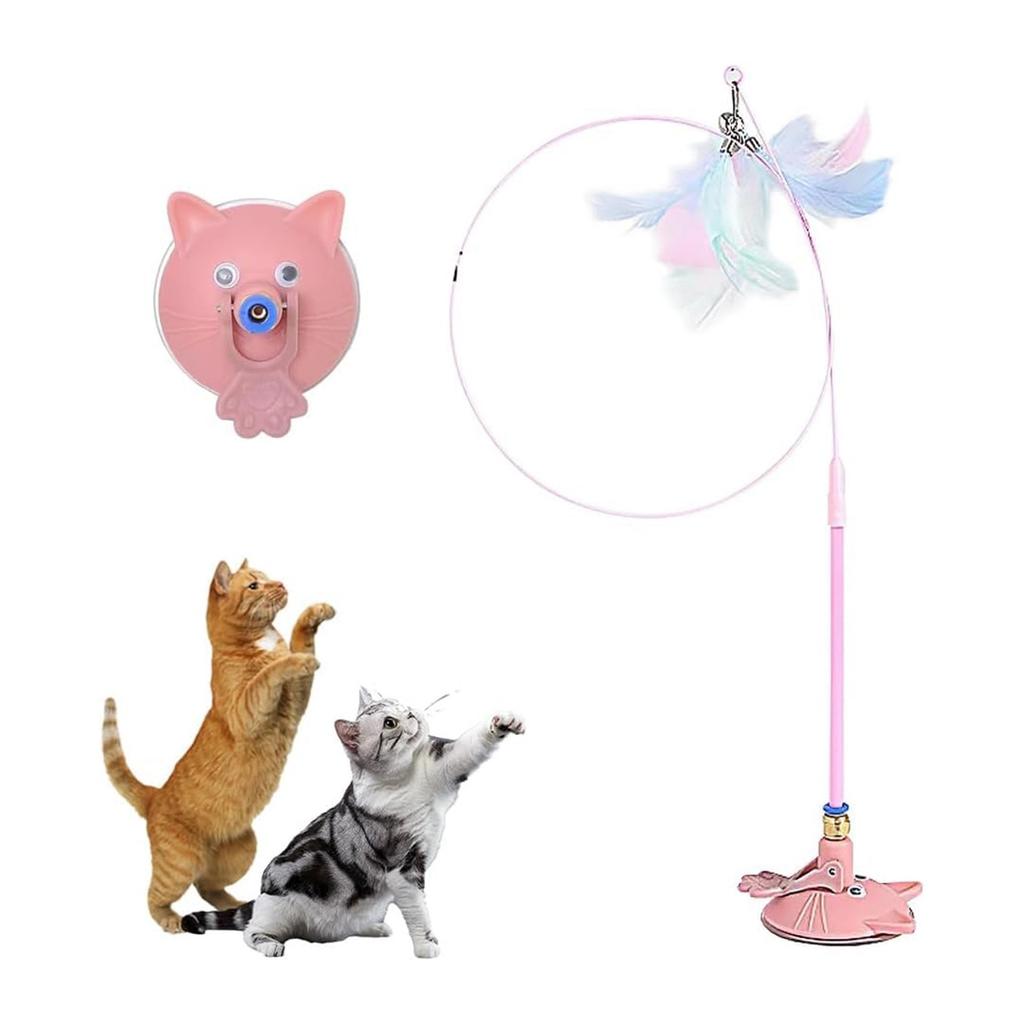 New Feather Long Pole And Steel Wire Cat Toy With Suction Cup, Designed To Boredom And Enhance The Comfort Of Cats