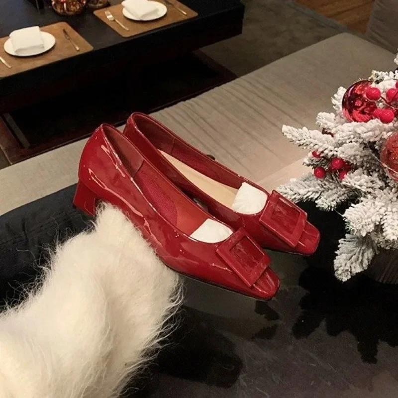 Woman Trend Designer Square Buckle Heels for Women Luxury Brand Pumps Square Toe High Heels Fashion Party Elegant Ladies Shoes