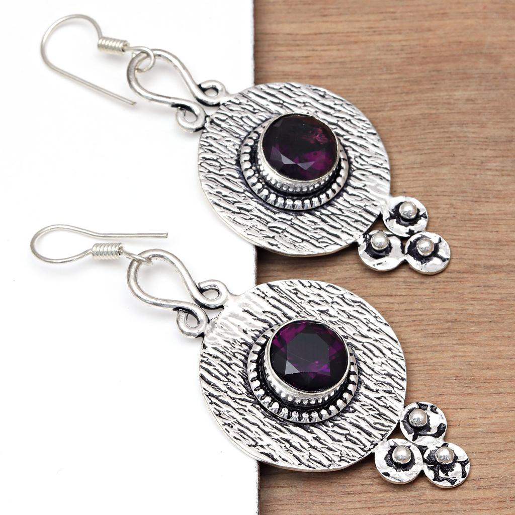 925 Silver Amethyst Sterling Gemstone Earring Jewelry Handmade Earrings Purple