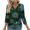 Women's Loose Comfortable Casual Fashion V-Neck Christmas Print 3/4 Sleeve Top