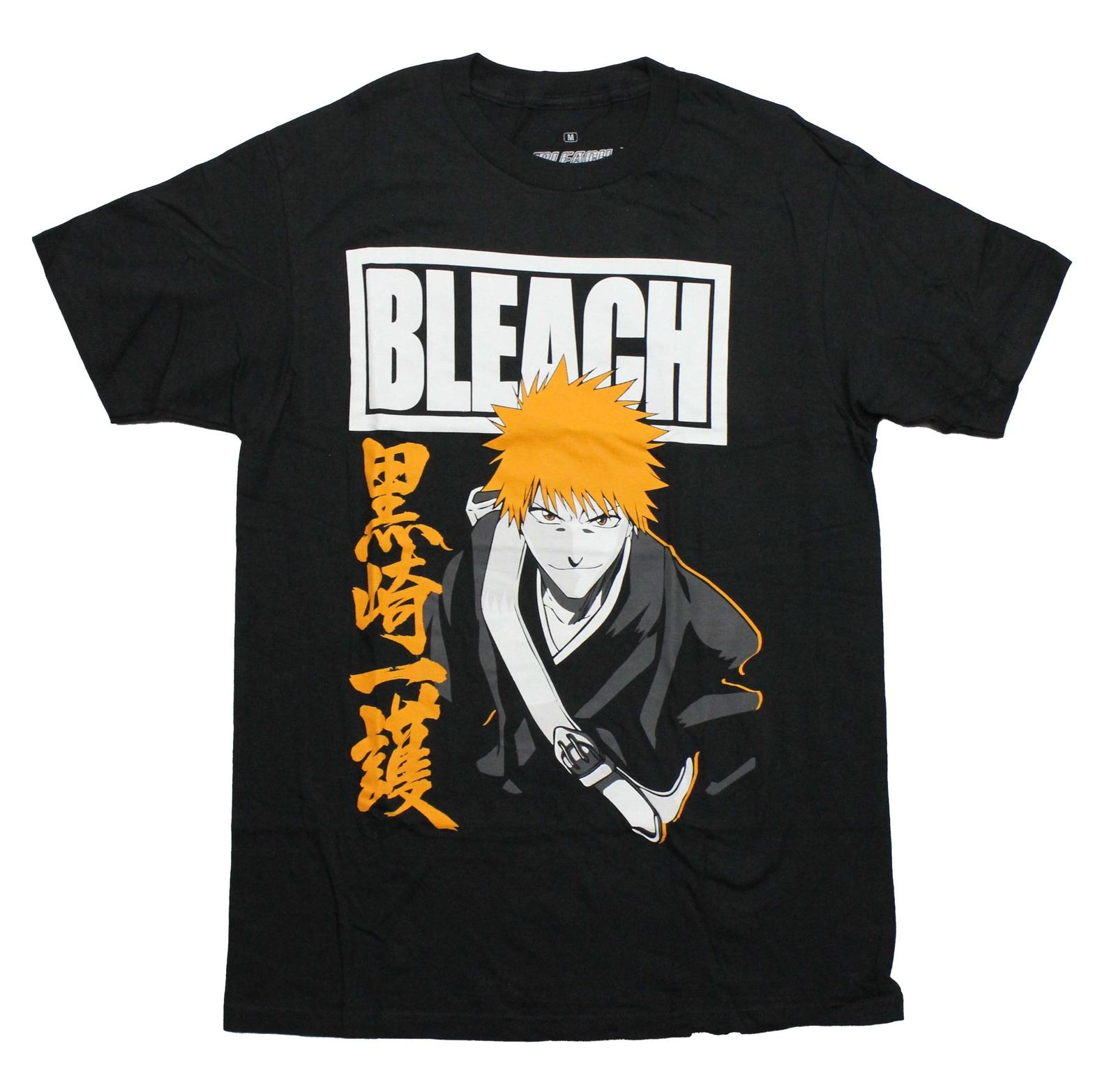 Bleach New Adult T-Shirt - Under Logo Ichigo Orange Hair and Kanji M