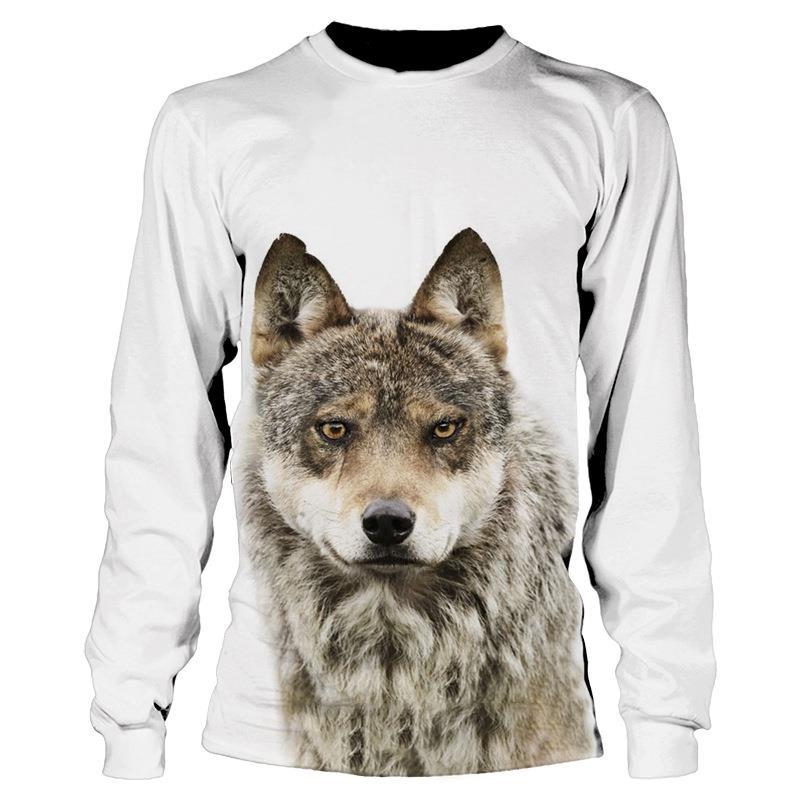 Sport Wear Men Animal Wolf Simple T Shirts Autumn Round Neck Long Sleeve Top Men's Spring Plus Size 3d Print T Shirt