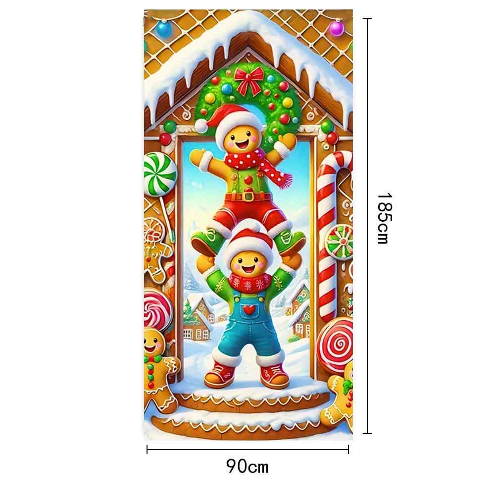 Christmas Nutcracker Door Cover Door Gingerbread Banner Xmas Outdoor Decoration for Front Door Porch Christmas Party Supplies