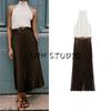Fall New Women's Clothing Vacation Style Hanging Collar Sleeveless Small Pleated Patchwork Midi Skirt Dress 8462335