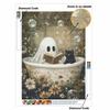 DIY Diamond Painting Kit Cute Ghost Reading Book with Black Cat Pattern Full Drill Art Canvas Relaxing Creative Craft for Home Wall Decor Gift