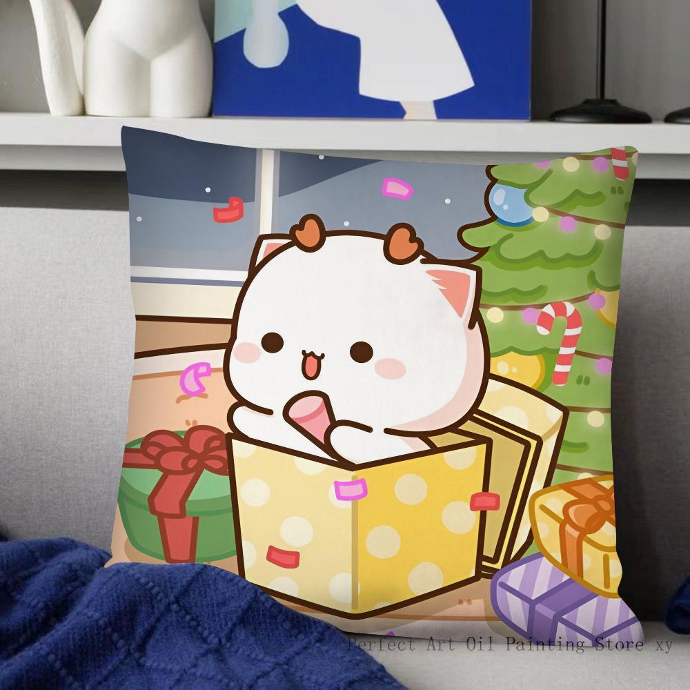

Couple Cat Peach Goma Christmas Pillow Case Fashion Square Pillowcase Bedroom Sofa Room Ins Decoration Leisure Cushion Cover 16x16Inch