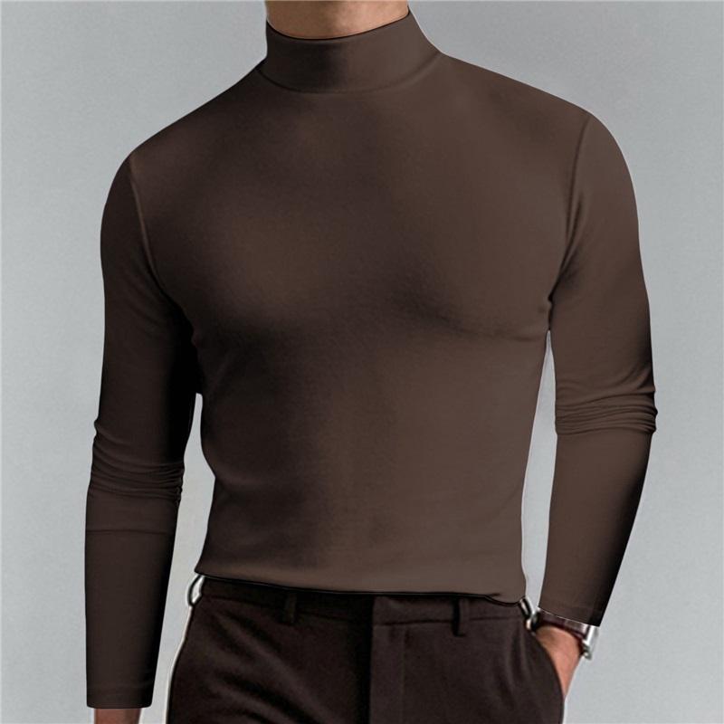 Camisa de manga larga ajustada para hombre con cuello alto, suave, elástica, capa base casual