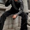INCERUN Men Spring Long Sleeve Print Undershirts Casual Slim Zipper Hem Tops